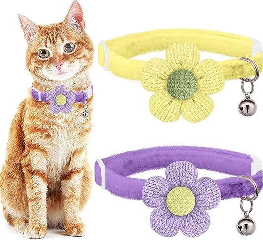 Breakaway Cat Collars with Bells, MUZIEBA Kitten Collar for Girl Boy Adjustable Safety Kitty Collars for Cats Puppy and Small Pets (Purple + Yellow)