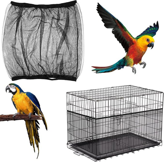Large Bird Cage Seed Catcher, Stretchy Bird Cage Cover, Soft Nylon Mesh Skirt, Parrot Birdcage Net, Ventilate Dustproof Cover for Parrot Parakeet Macaw African (Black)