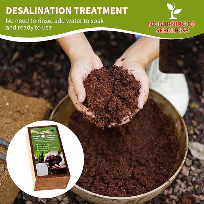 Coco Coir Brick for Plants- 5 Pack,1.4lbs 100% Organic Coconut Coir Soil Neutral pH, for Plant Growth and Root Developmentfor Growing Vegetables & Ideal Reptile Bedding (5)
