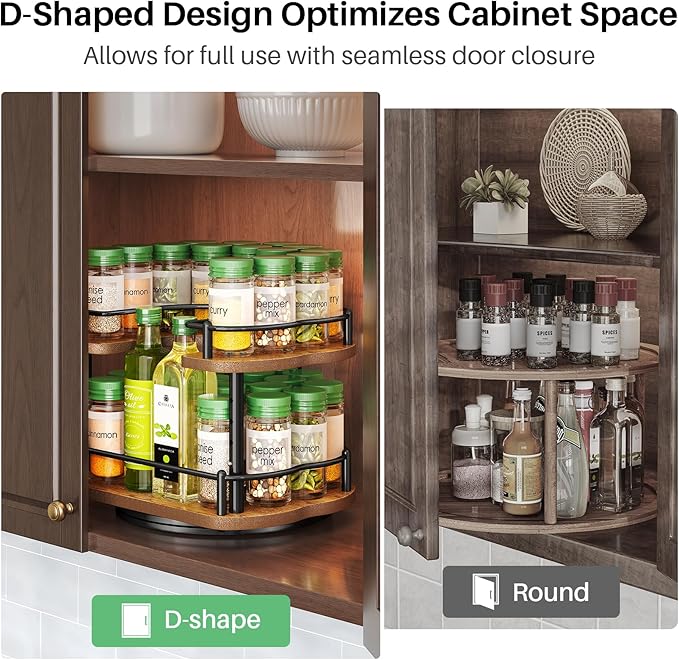 Spice Rack Organization for Cabinet - Height Adjustable Rotating Lazy Susan Organizer, Spice Organizer Fits Cabinets Wide＞ 11 inches, Clearance Height ＞10.5 inches