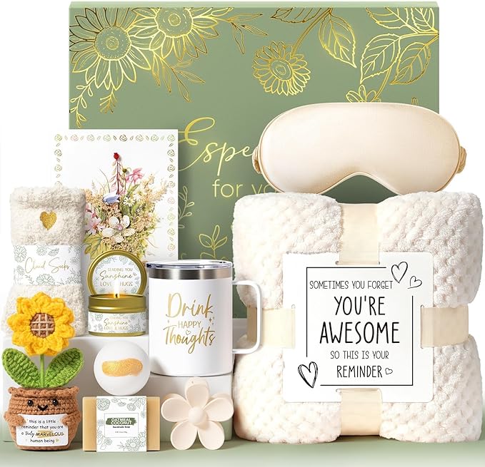 Birthday Gifts for Women Self Care Get Well Soon Gift Baskets, Spa Care Package Thinking of You Gift Set, Sympathy Inspirational Sunflower Christmas Gifts for Women Mom Her Best Friends Sister Wife