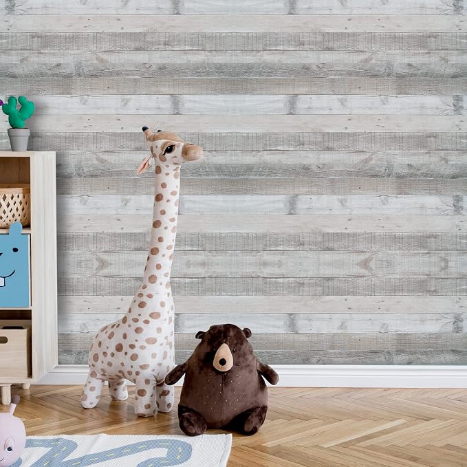 Wenmer Grey Wood Shiplap Peel and Stick Wallpaper