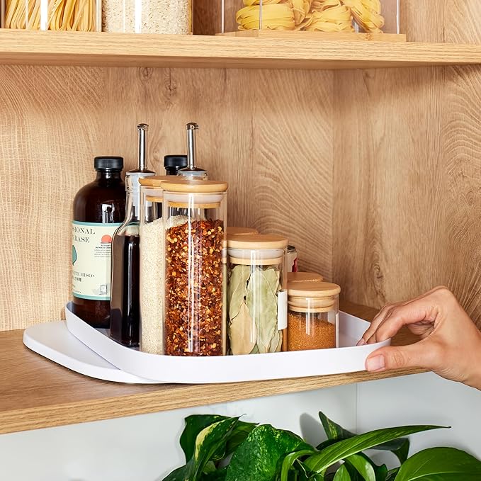 YouCopia MagicTrack Rectangle Lazy Susan Turntable: Kitchen & Bathroom Pantry, Cabinet & Countertop Storage Organizer with 360° Spin, Non-Slip, White Speckled BPA-Free