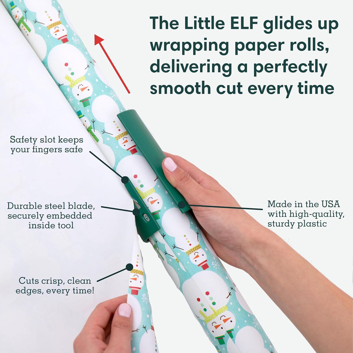 Little ELF Wrapping Paper Cutter (2-Pack) | As seen on Shark Tank | Made in USA | Green | Holiday Gift Wrap Paper Roll Holder and Cutter
