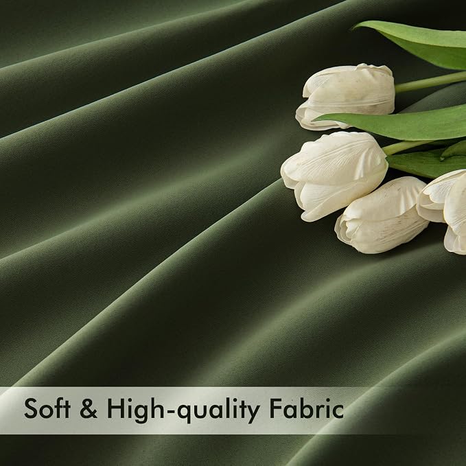 MIULEE Olive Green Back Tab Blackout Curtains 108 Inch Long 2 Panels Set