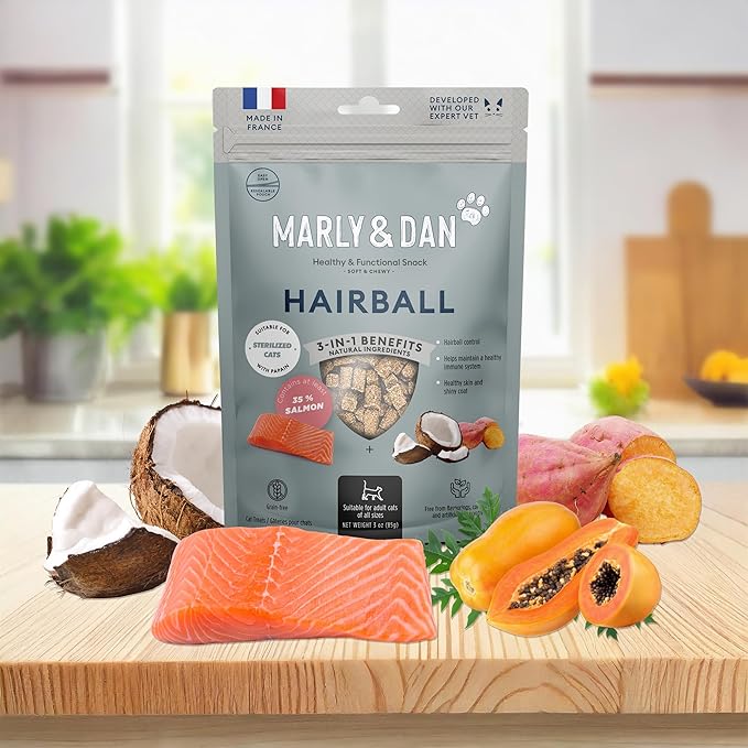 Marly & Dan Salmon Treats for Cats with Brewers Yeast & Coconut, Hairball Recipe, 3-oz Bag