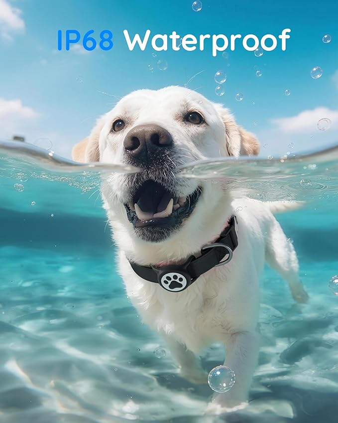 IP68 Waterpoof Dog Airtag Holder, Stretchy Silicone Full Body Covered Apple Air Tag Holder for Dog Cat Collar Fit All Width Collar (Black/Pink, 2 Pack)