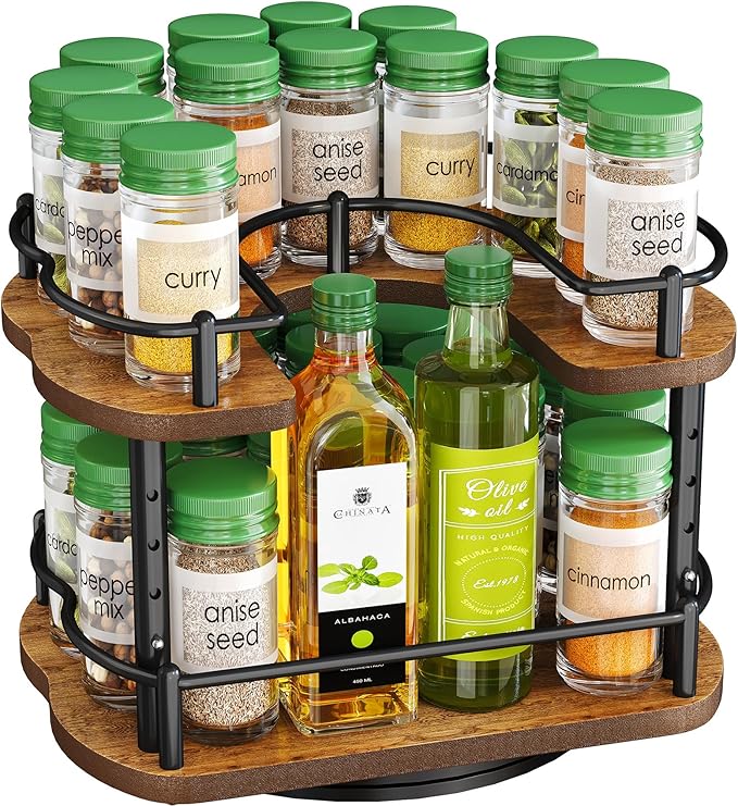 Spice Rack Organization for Cabinet - Height Adjustable Rotating Lazy Susan Organizer, Spice Organizer Fits Cabinets Wide＞ 11 inches, Clearance Height ＞10.5 inches