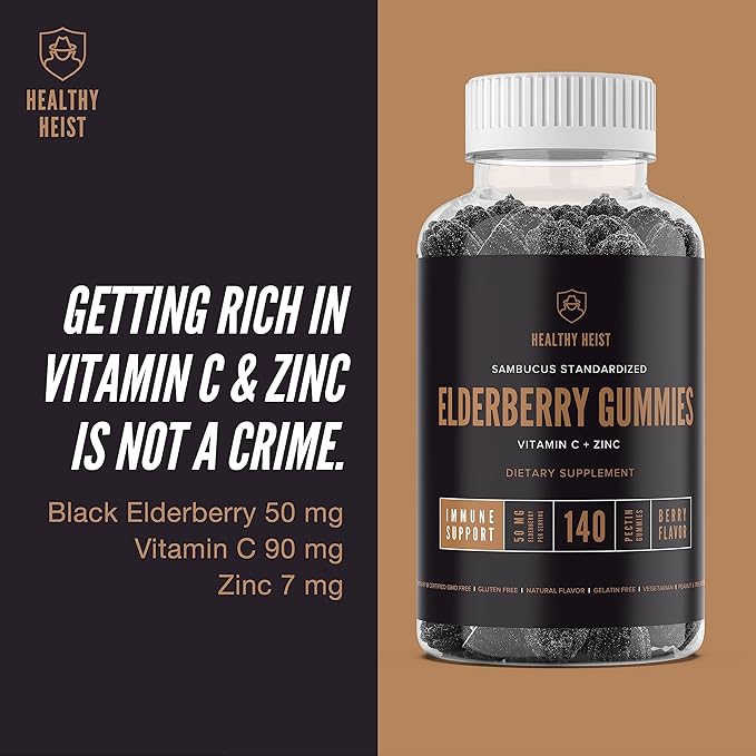Sambucus Black Elderberry Gummies for Adults and Kids with Zinc and Vitamin C, 280 Gummy Bulk Size, Chewable Immune Support, Non GMO, Kosher, Pectin, Vegan, Delicious Berry Flavor