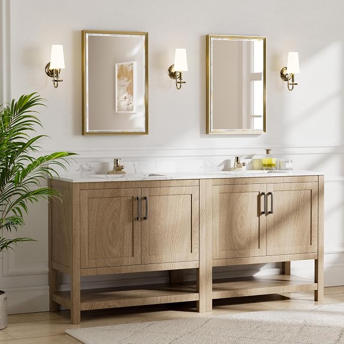 Brushed Gold Bathroom Mirror, Anti-Rust Gold Framed Rectangle Wall Mirror