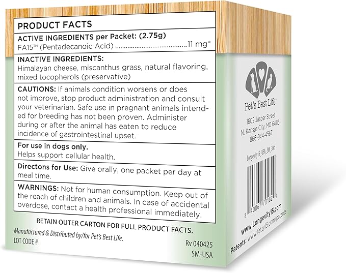 Yummy Combs Longevity15 – C15:0 – Fatty Acid Health Supplement for Dogs – Healthy Pet Supplies – for Small Dogs, 3 Pack