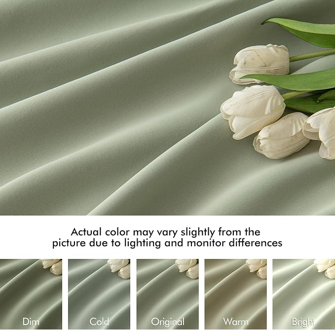 MIULEE Back Tab Sage Green Curtains 90 Inch Long 2 Panels Set
