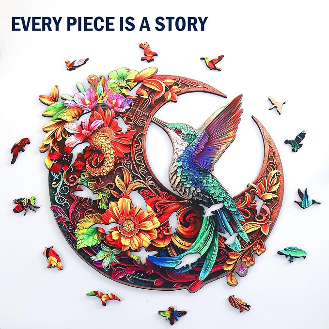 Unique Wooden Puzzles for Adults, Hummingbird Puzzle 200 Pieces 11.4" x 11.4", Animal Shaped Wood Puzzles Adult, Wooden Jigsaw Puzzles for Adults, Family Games for Kids and Adults