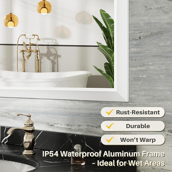 72x36 Inch White Bathroom Mirror