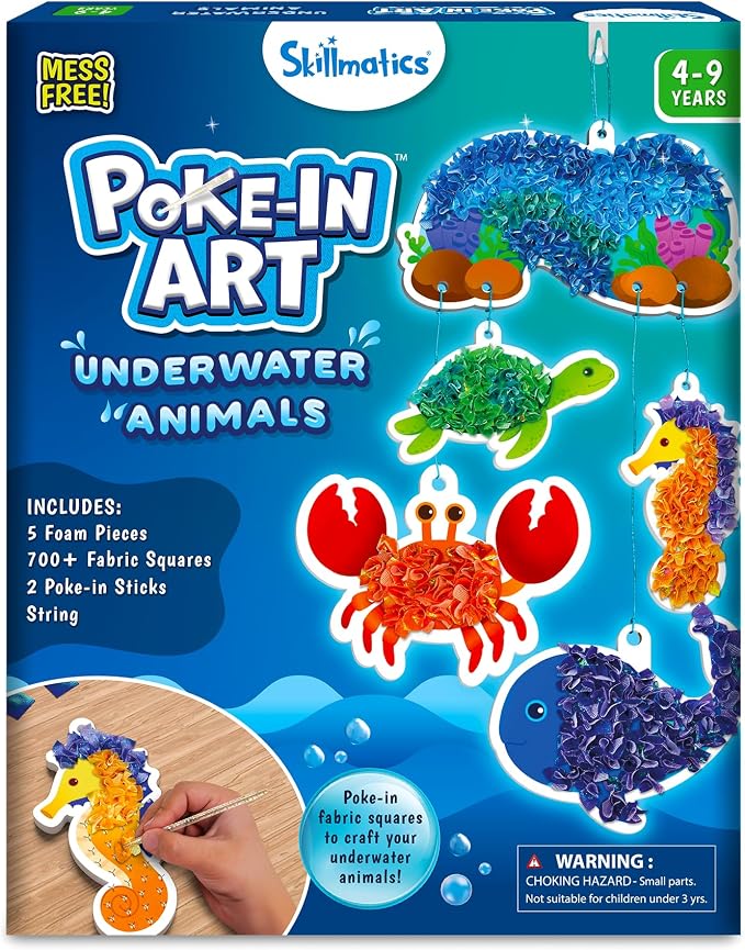 Skillmatics Poke-in Art – Underwater Animals, Wood Craft Kit, Gift for Kids | DIY Mess-Free Fun, Sea Animals, Fine Motor Skills, Screen-Free, Travel Activity, Boys & Girls Ages 4, 5, 6, 7, 8, 9