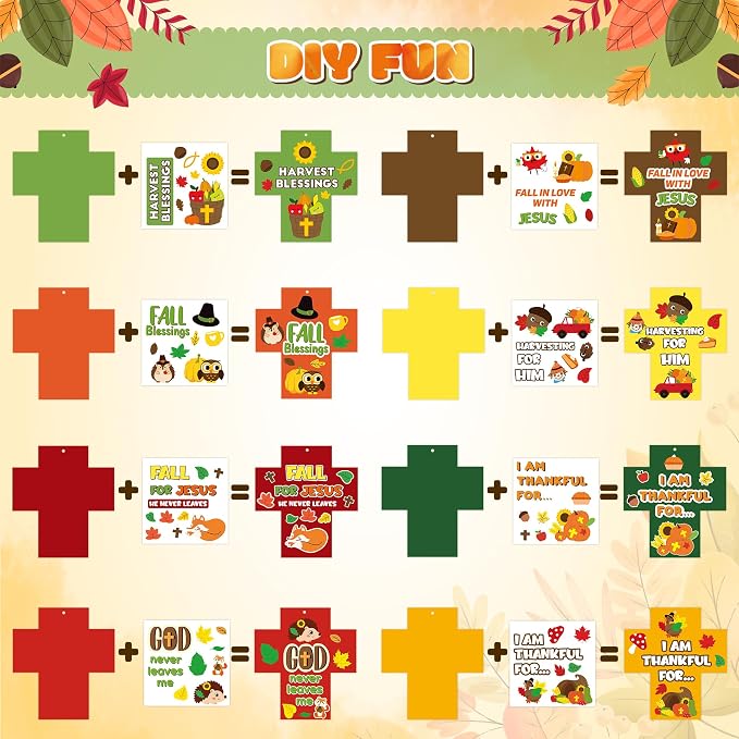 BeYumi Fall Cross Craft Kit - 123Pcs Christian Ornaments for Sunday School | Thanksgiving DIY Religious Hanging Ornament Craft kit Make Your Own Sunday School Decor Classroom Party Art Supplies for Kids