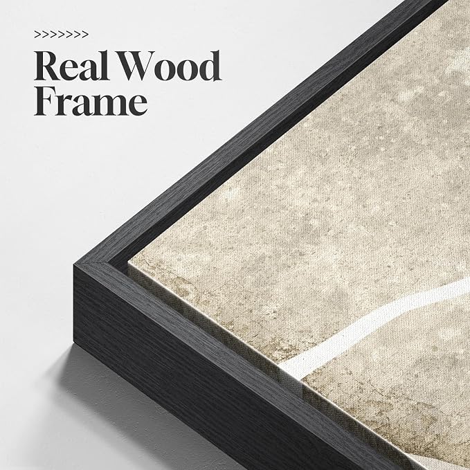 Large Framed Neutral Abstract Wall Art Set of 2, Modern Black Beige Brown