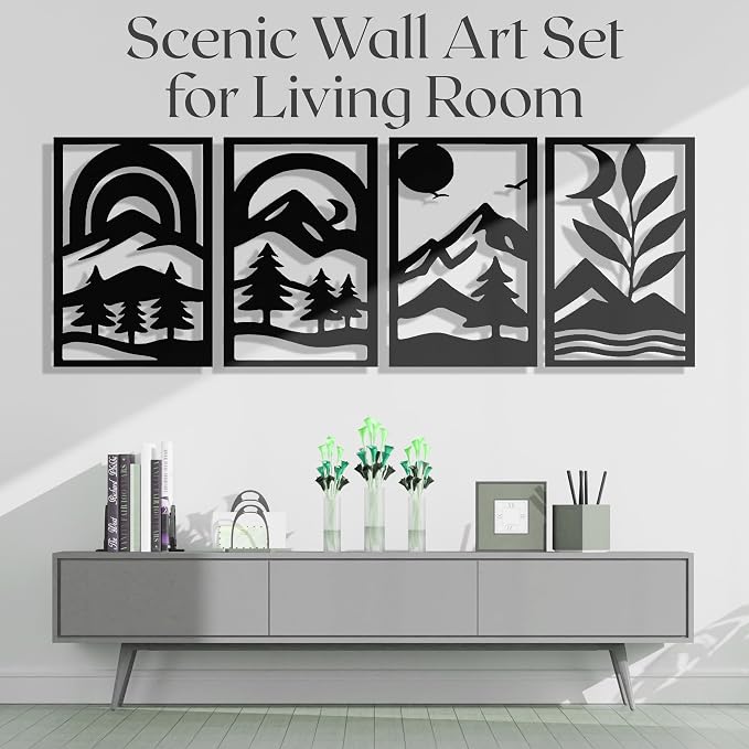 GALLERY GRACE Metal Wall Art Decor – 11" x 16" Set of 4 Abstract Landscape