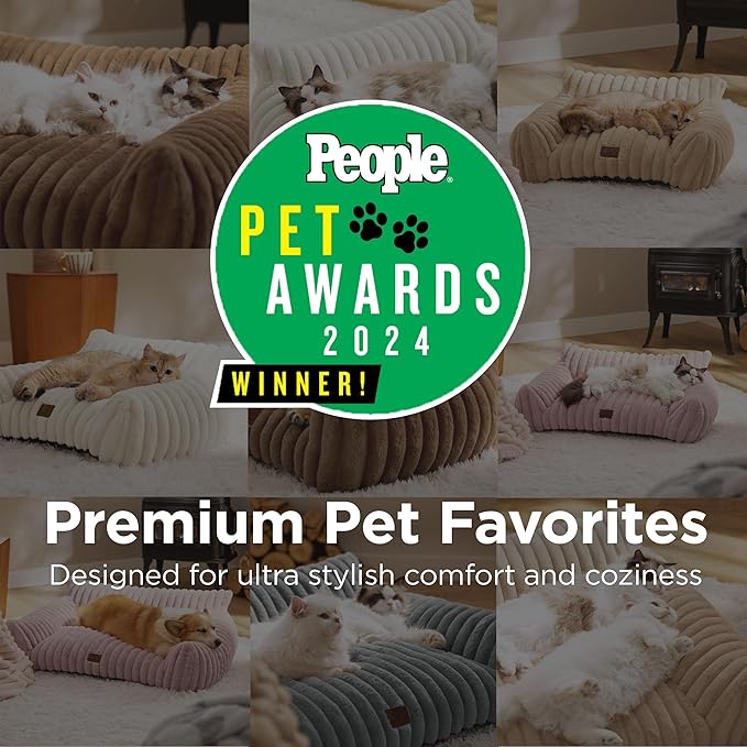 Bedsure Cute Cat Couch for Pets - Fluffy Cat Sofa with Premium Soft Corduroy Fleece, Fuzzy Pet Couch Bed with Removable Washable Cover, Supportive Pet Chair for Indoor Cats, 24inch, Garden Green