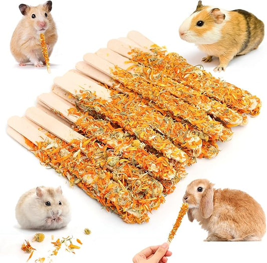 Abizoo Bunny Chew Toys for Teeth, Natural Chamomile Wooden Chew Sticks for Guinea Pigs, Rabbits & Small Animals - Safe Chew Toys for Teeth Grinding, Dental Care