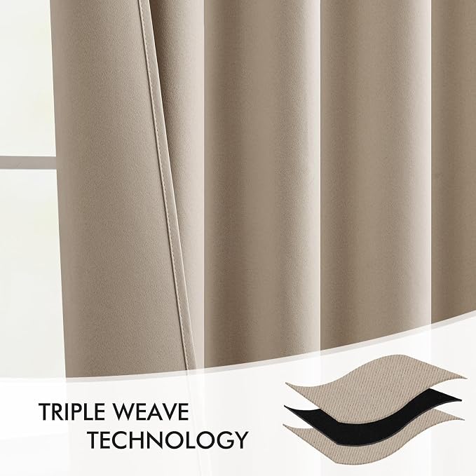 MIULEE Taupe Back Tab Blackout Curtains 120 Inch Long 2 Panels Set