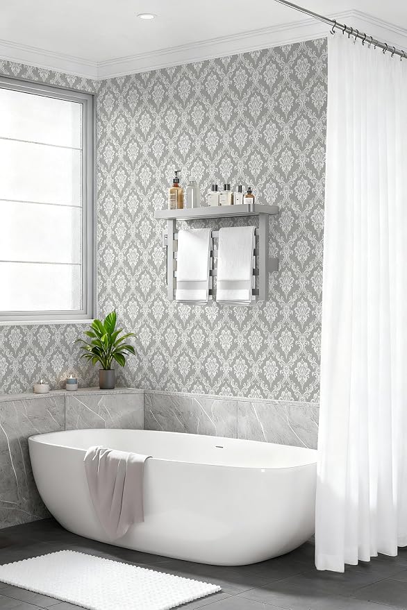 Peel and Stick Wallpaper Grey and White Damask Wallpaper