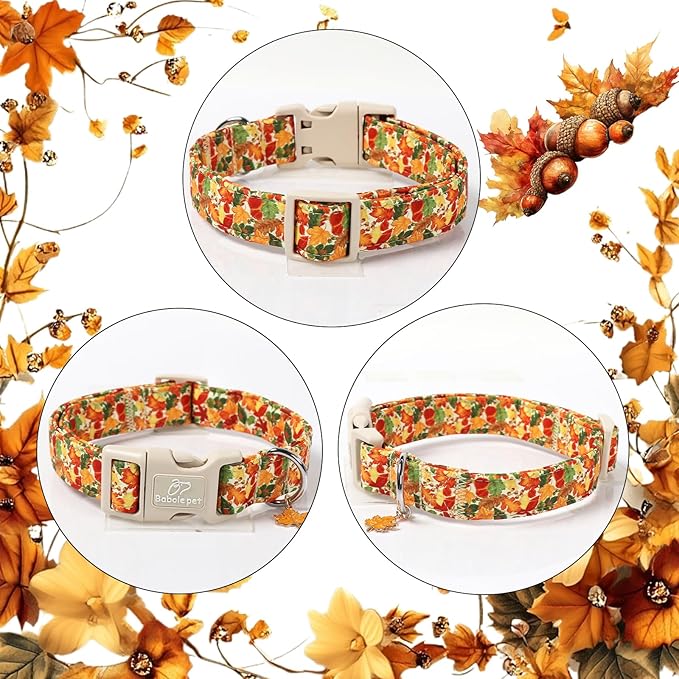 Fall Dog Collar Cute Autumn Leaves Puppy Collar - Light Comfortable Adjustable Pet Collars for Small Medium Large Girl Boy Dogs L