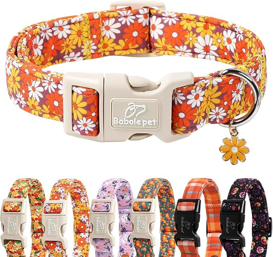 Fall Dog Collar Vintage Daisy Puppy Collar - Hippie Flower Dog Collars Light Comfortable Adjustable Pet Collars for Small Medium Large Girl Boy Dogs XL