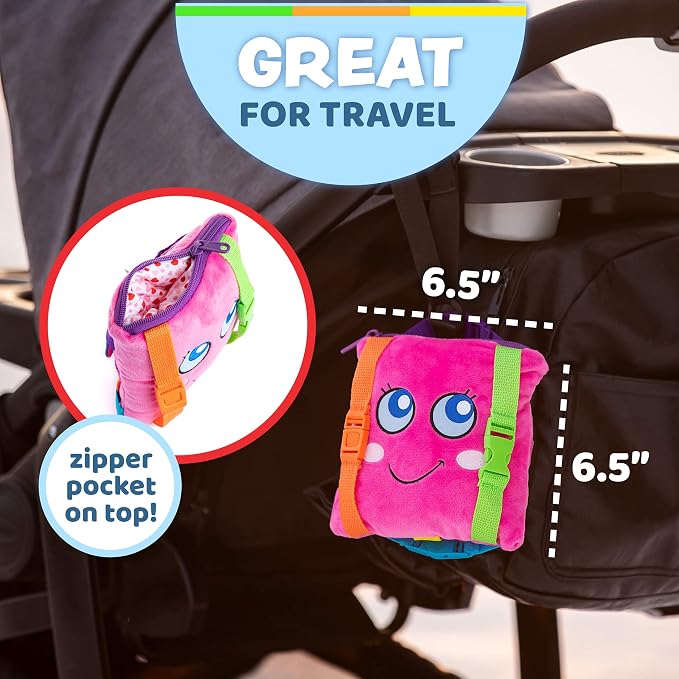 Buckle Toys, Bella Square, Learning Activity, Easy Travel Toy for Toddlers | Develop Motor Skills and Problem Solving, Travel Toy Perfect Car Travel Accessories for Long Trips