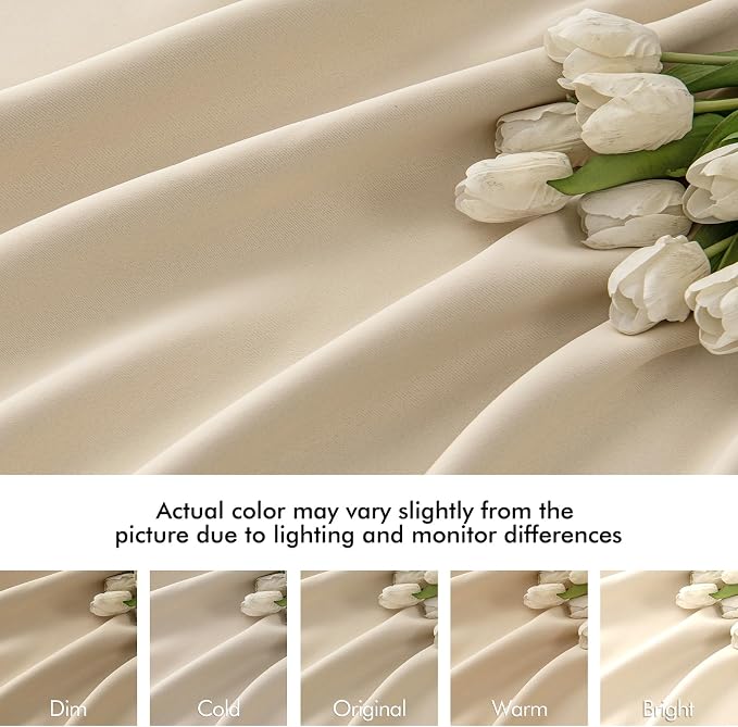 MIULEE Cream Beige Back Tab Light Blocking Curtains 84 Inch Length 2 Panels Set