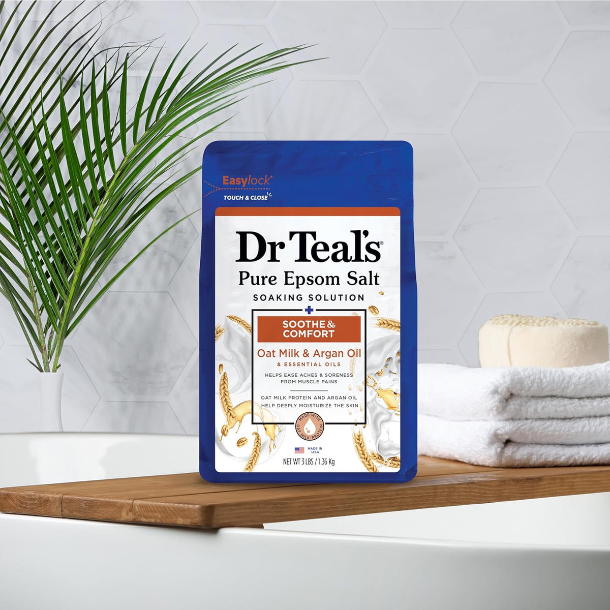 Dr Teal's Epsom Salt Magnesium Soak, Soothe & Comfort with Oat Milk & Argan Oil, 3 lbs