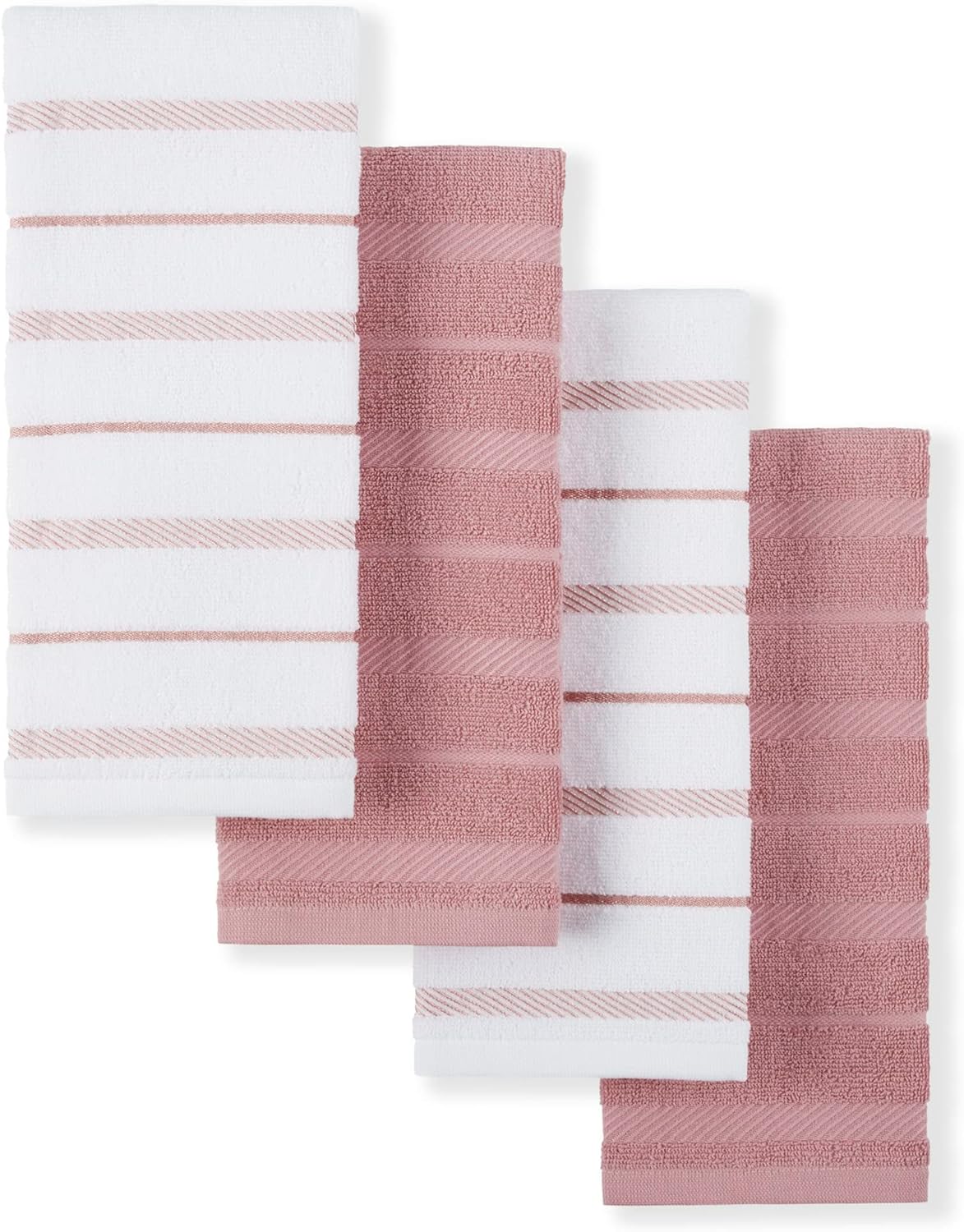 KitchenAid Albany Kitchen Towel 4-Pack Set, Milkshake Tan/White, 16"x26"