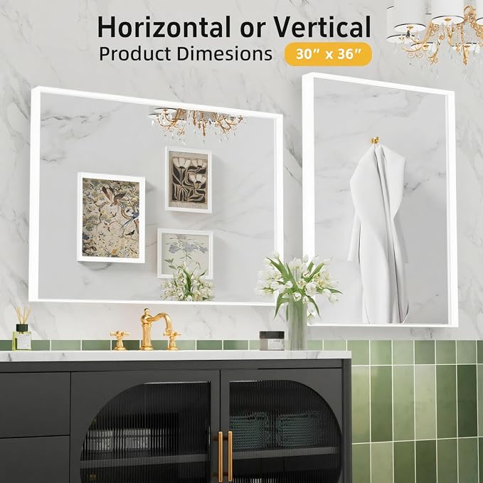 36x30 Inch White Bathroom Mirrors