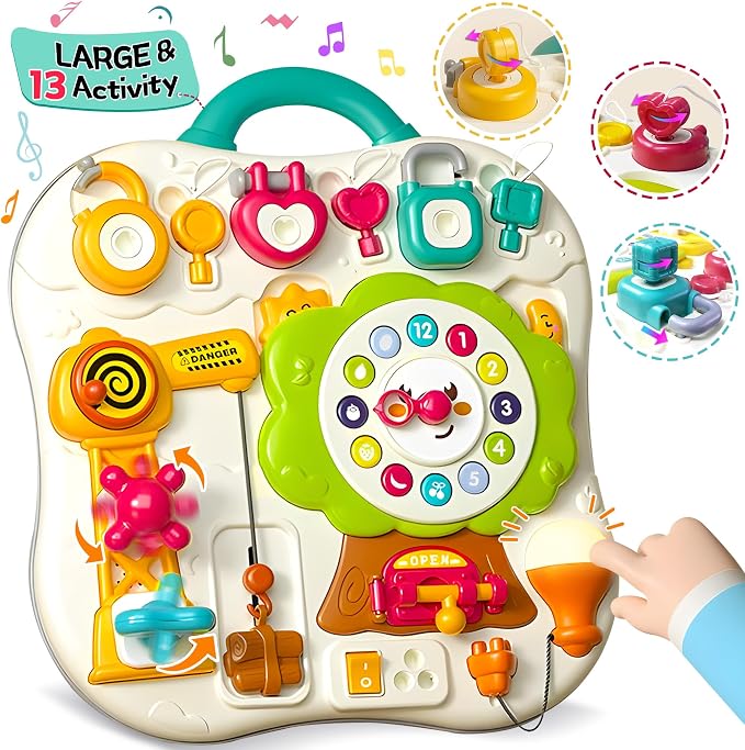 Montessori Baby Busy Board, Sensory Activity Board for Toddlers 1-3 | Music & LED Light Up Toy, Educational Travel Board, Baby Learning Toys 12-18 months, Infant Birthday Gift