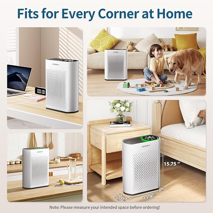 Powerful Air Purifiers for Home Large Room Up to 2400 Ft² with Air Quality Monitor 20dB Sleep Mode, Air Purifier for Bedroom Office Living Room HAP602 White