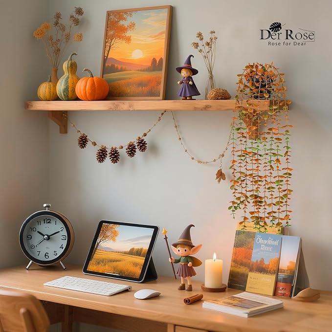 Der Rose 1Pcs Fake Fall Plants Hanging Orange Artificial Potted Faux Eucalyptus