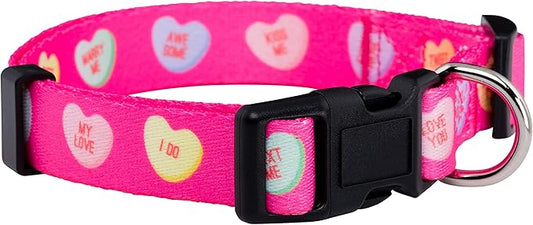 Native Pup Valentine’s Dog Collar- Valentines Day Pet Collars- Valentine Girly Hearts- Pink Red Heart- Cute Boy Girl Puppy Gift- Adjustable for Small, Medium, Large Breeds (Candy Hearts, Large)