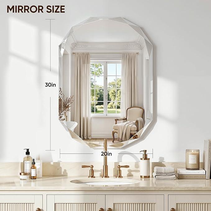 Suidia Bathroom Mirror, Frameless Bathroom Mirror