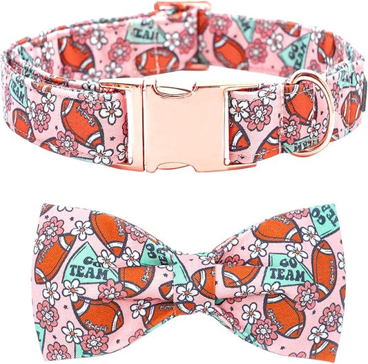 Dog Collar - Rugby with Bow Cute Pet Collar for Pets Bowtie Puppy Collar Adjustable Girl Boy Collars for Medium Dogs