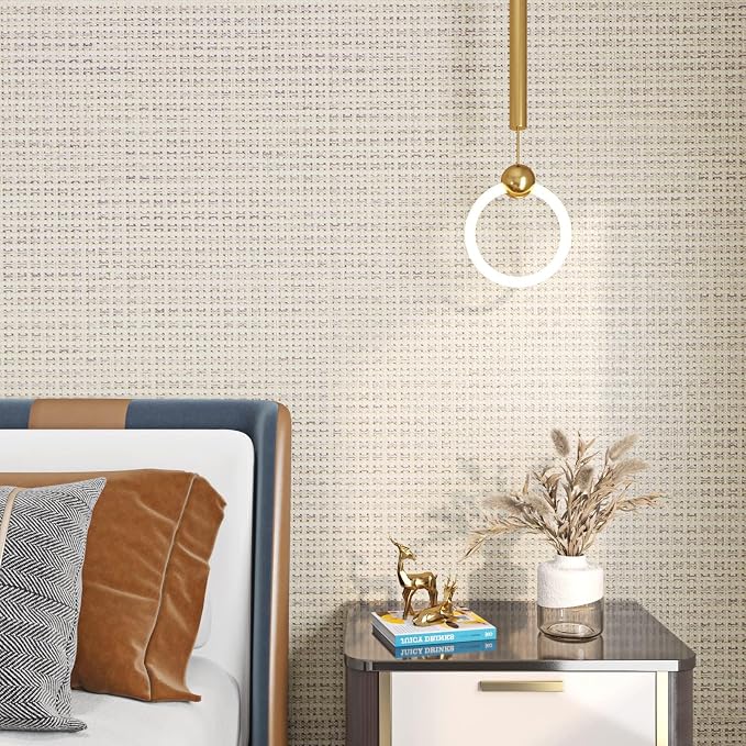 FunStick Beige Weave Grasscloth Peel and Stick Wallpaper Textured Wallpaper