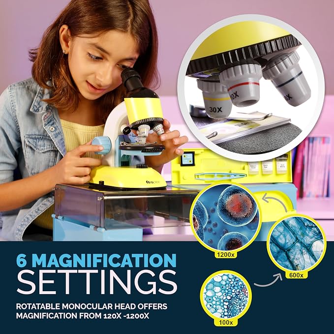 AmScope M44-KT 1200X Compound Starter Microscope Kit w/Dual LED | 100X-1200X Magnification Range Compound Biological Microscope Built-In LED Illumination Built-In Condenser