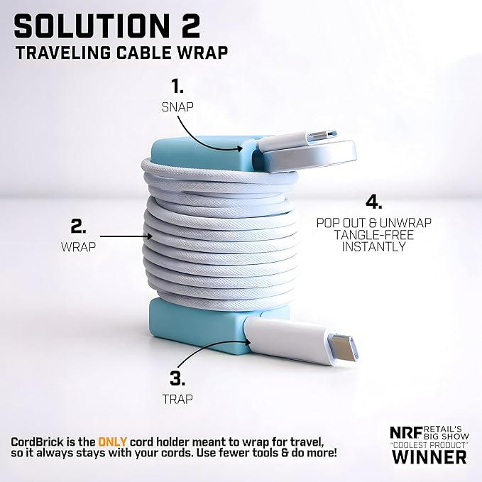 CordBrick Silicone & Steel Weighted Cord Holder for Bedside. Travel Phone Cable Organizer. Multiuse iPhone Accessory. Small Gift for Him, College Student. Tech Gadget for Teenagers, Boys. Green
