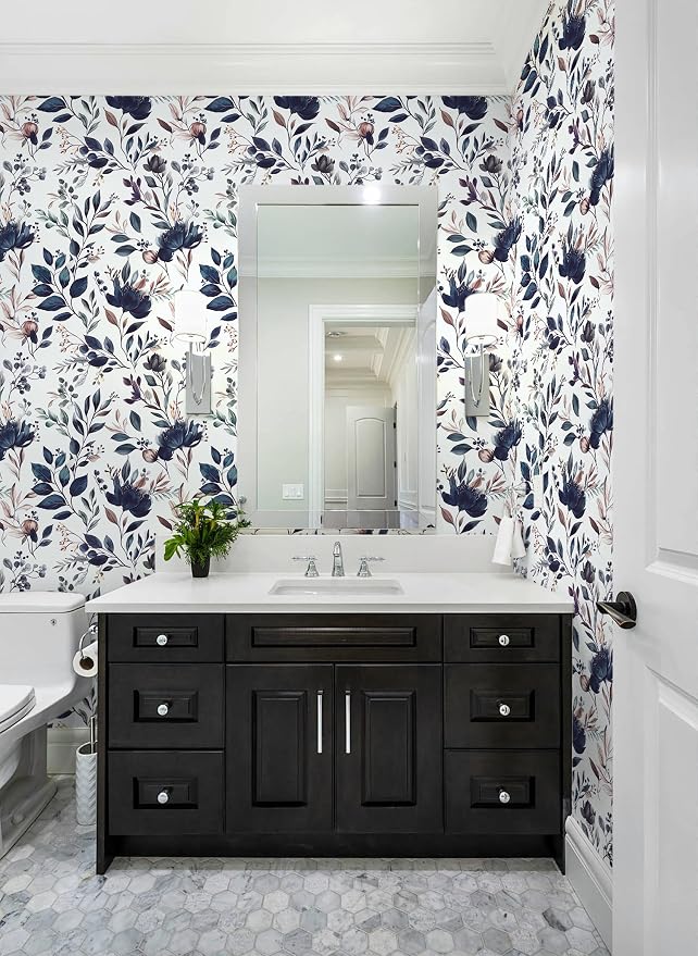 Yasinet Navy Blue Peel and Stick Wallpaper Blue Floral Wallpaper Vintage