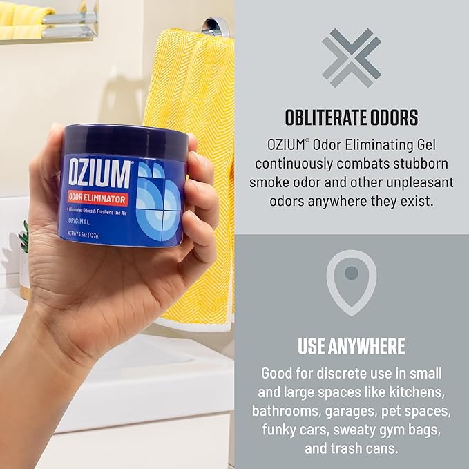 Ozium 4.5 Ounce 4 Pack Odor Eliminating Gel for Homes, Cars, Offices and More, New Car Smell