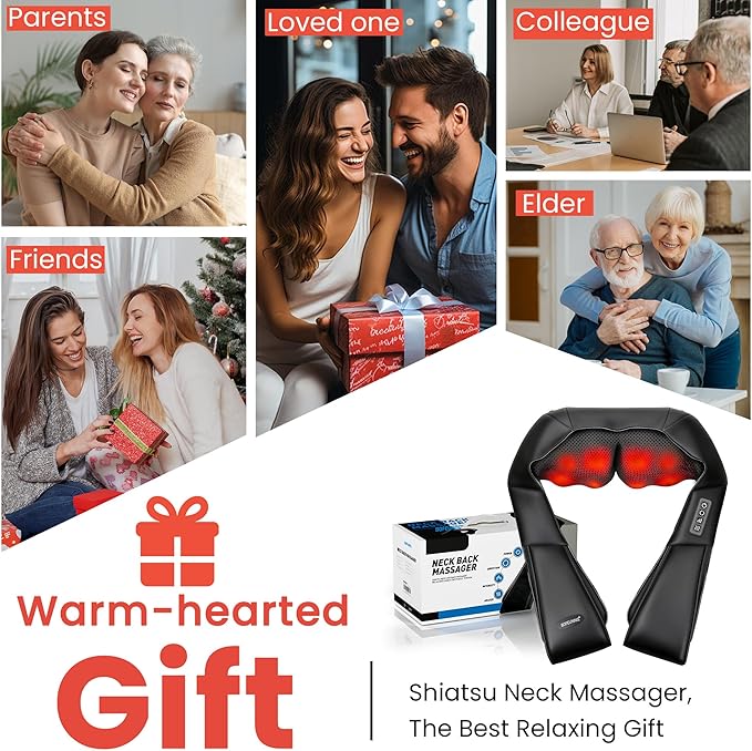 Shiatsu Neck and Back Massager for Pain Relief Deep Tissue, Neck and Shoulder Massager with Heat, Electric Kneading Back Massage for Muscle, Waist, Leg and Foot, Best Gift for Women Men Mom Dad