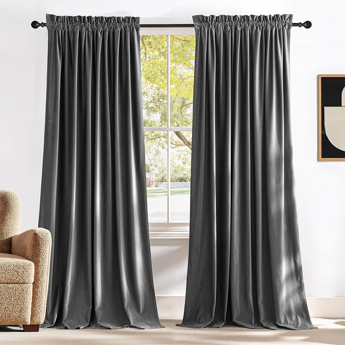 NICETOWN Grey Velvet Curtains 144 inches Long