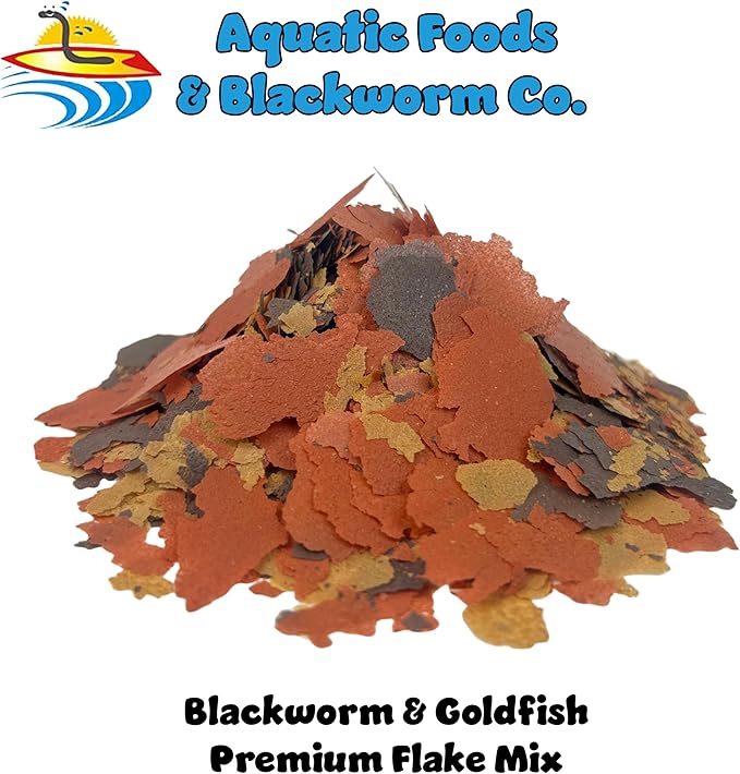 Aquatic Foods Inc. Flakes - 45% California Blackworm & Goldfish Flake Mix for Aquarium & Pond Fish - Premium AF Flakes - 1/8-lbs