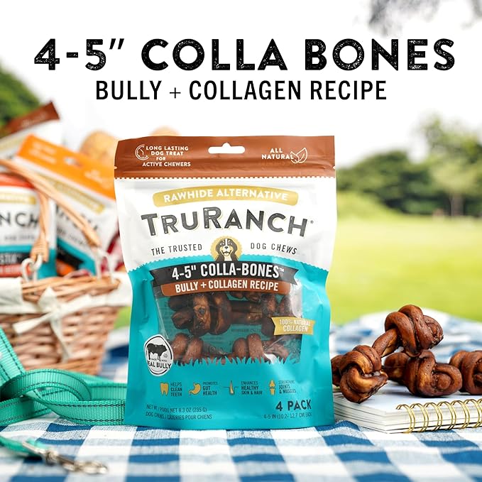 4-5" Collagen Bones, Bully - Collagen Dog Bones - Long Lasting Healthy Joint Support - Rawhide Alternative - Skin & Coat Health, Value Pack, 3 Bags, 12 Count