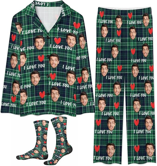 D-Story Personalized Pajamas with 1-8 Faces for Women Men, Custom Christmas Pjs, Pajamas Gifts For Family,Cat Mom,Dog Mom