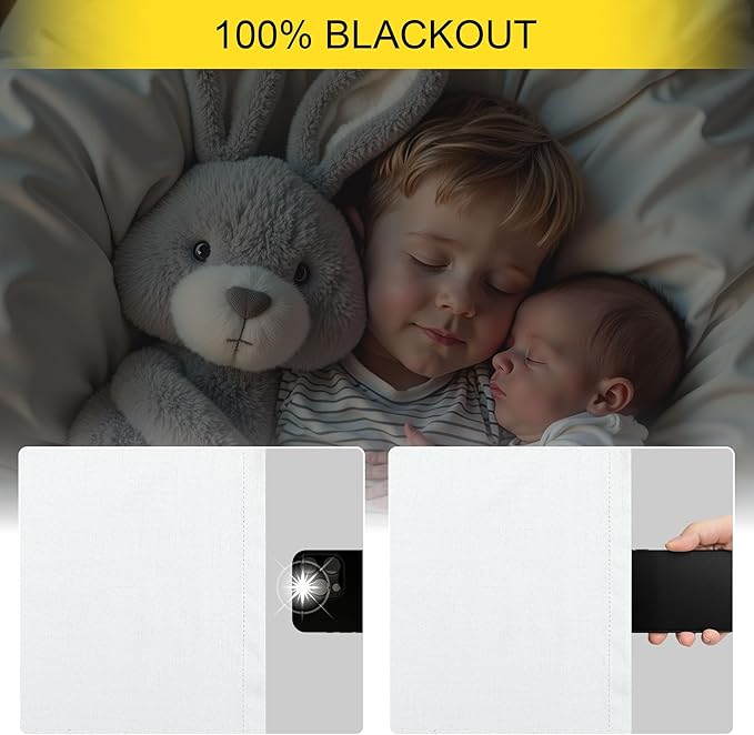 Sliding Glass Door Curtains 98 Inches Long 100% Blackout White Curtains for Bedroom Nursery Living Room Darkening Insulated Thermal Curtains for Summer Heat Lightweight Luxury Drape Playroom Classroom